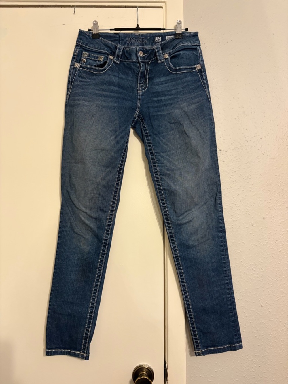 Miss Me Dark Blue Skinny Jeans with Whiskered Fade